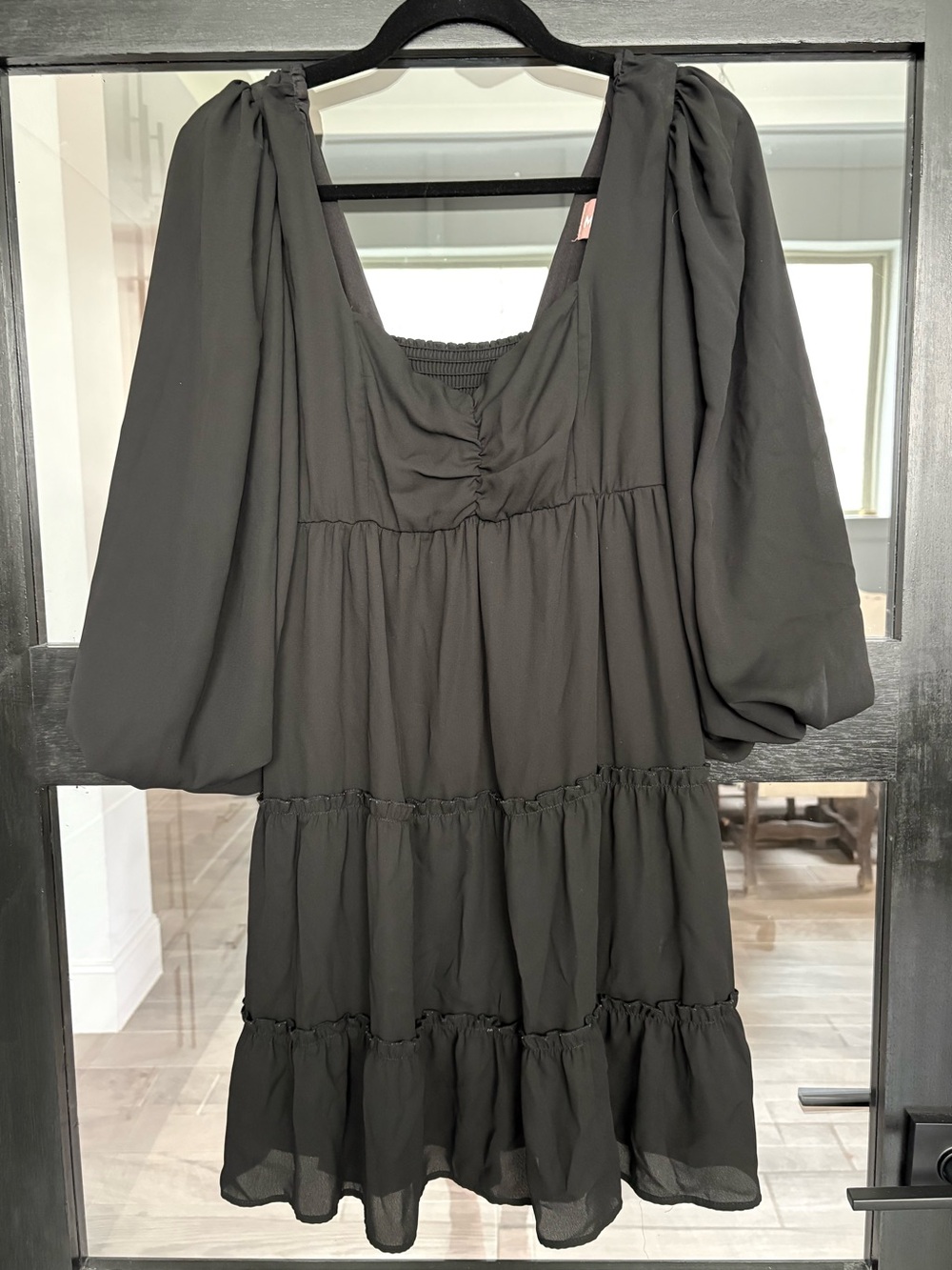 Show Me Your Mumu Mandi Mini Dress Black Puff Sleeve Babydoll Tiered Dress - M - Picture 4 of 11